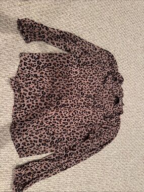 J. Crew Mauve Leopard-Print Ruffle Neck Blouse